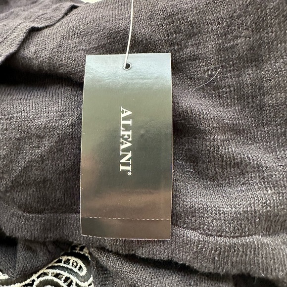 Alfani Open Front Linen Cardigan Black Sweater White Lace Bell Cuffs Size Large - Picture 9 of 16